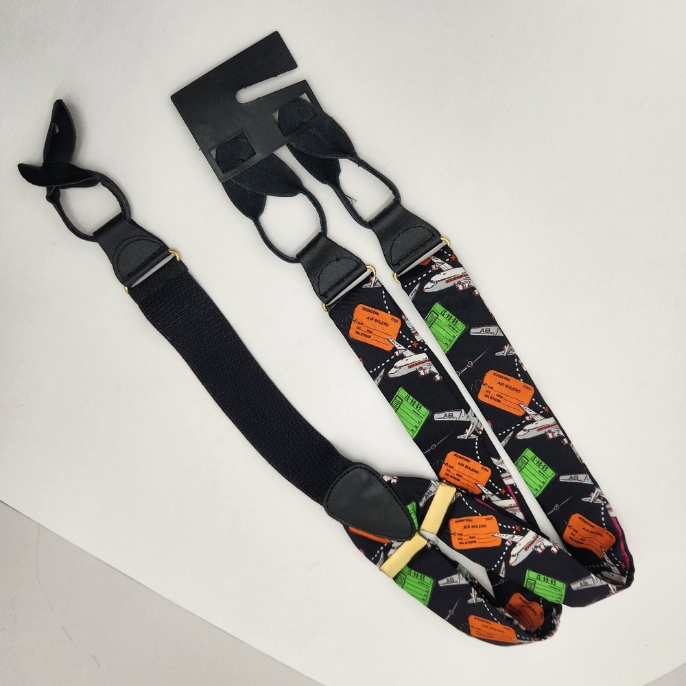 Addiction suspenders black 100% silk Airplane button on Made in Korea new